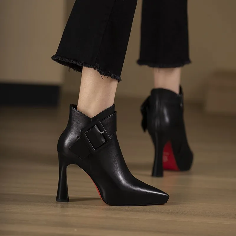 Women's High Heel Skinny Boots with Belt Buckle